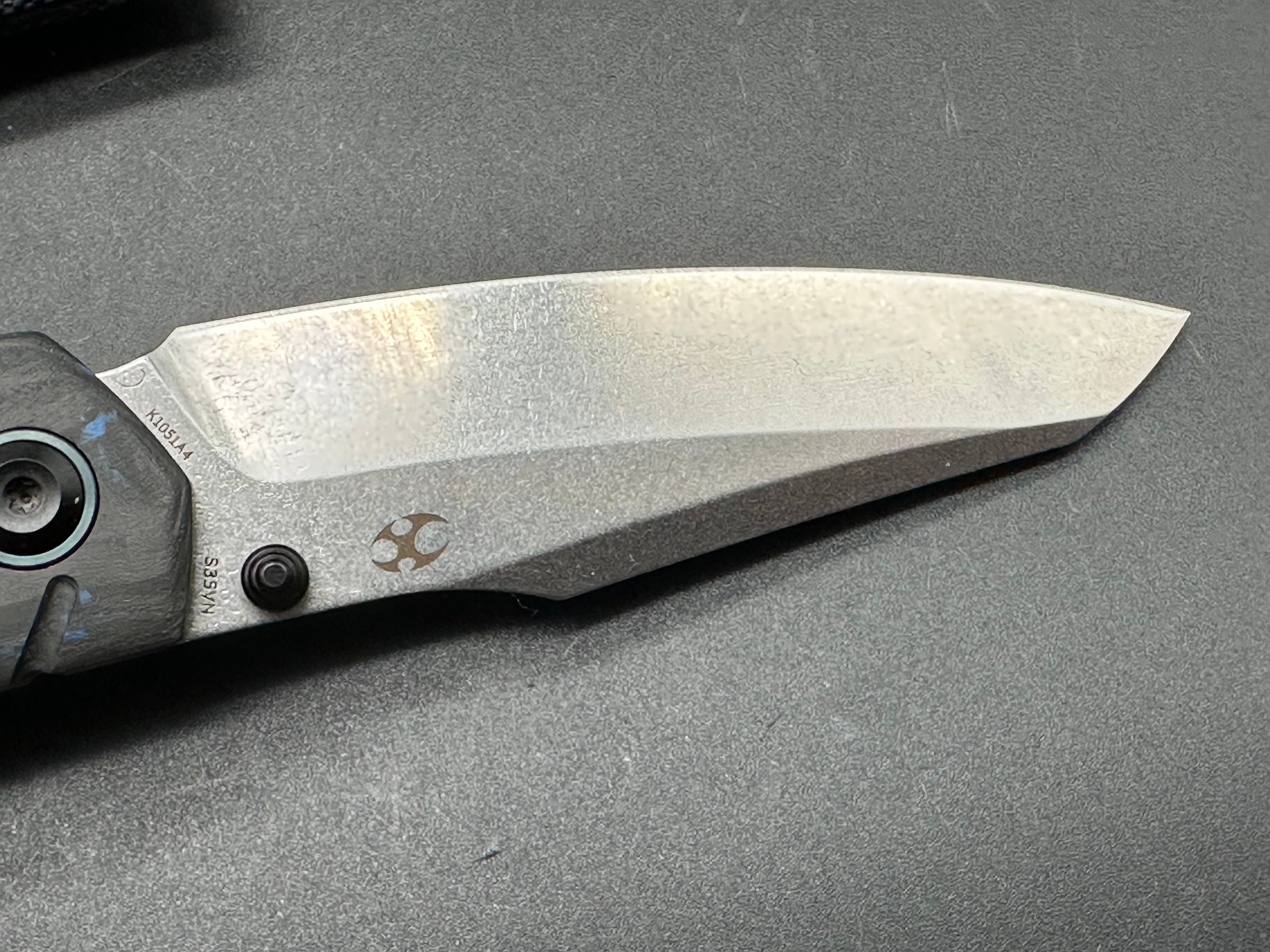 KANSEPT WEIM Folding Knife - Blue/Black Carbon Fiber & Gray Titanium Handle, S35VN Sheepsfoot Blade - EDC, Camping, Outdoor Survival Gear