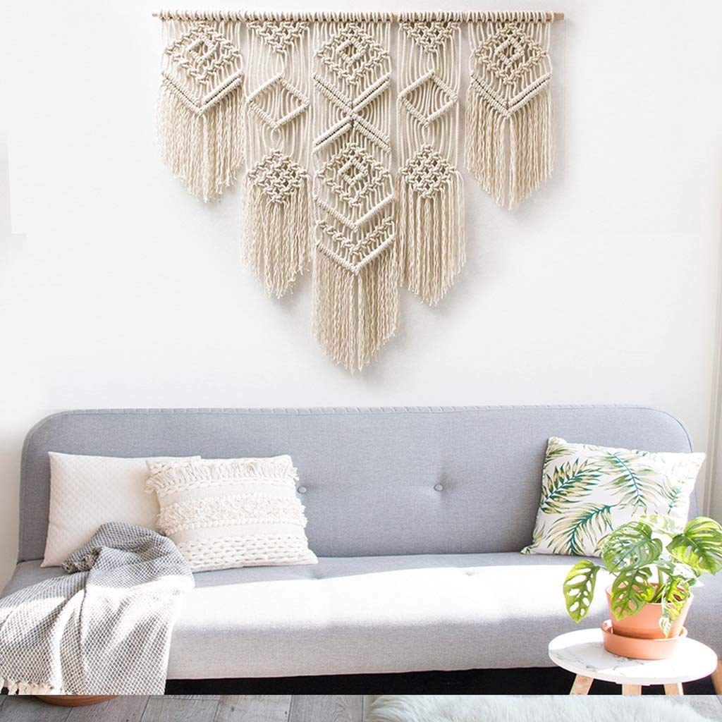 Handmade Boho Macrame Wall Hanging Tapestry - Blue Bohemian Woven Textile Art Decor (100x70cm) for Bedroom, Living Room, Apartment, Dorm & Gallery - Perfect for Meditation Spaces, Wedding Backdrops and Cozy Home Aesthetics