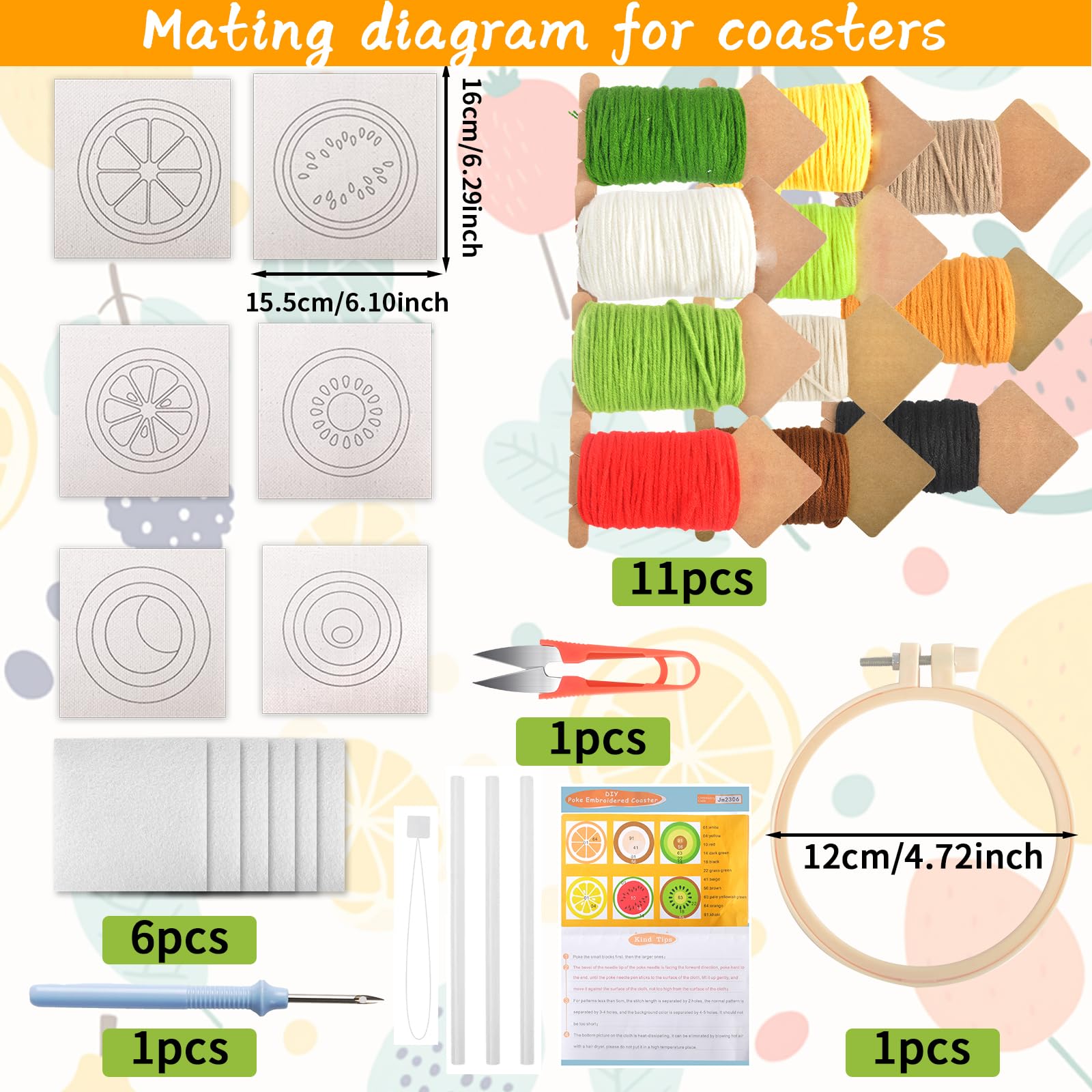 6PCS Punch Needle Coaster Kit for Beginners - DIY Embroidery Coaster Set with Adhesive Felt, Yarn & Hoop Tools - Handmade Tufted Car & Drink Coasters - Perfect for Adults & Kids Crafts, Home Decor & Gift Ideas
