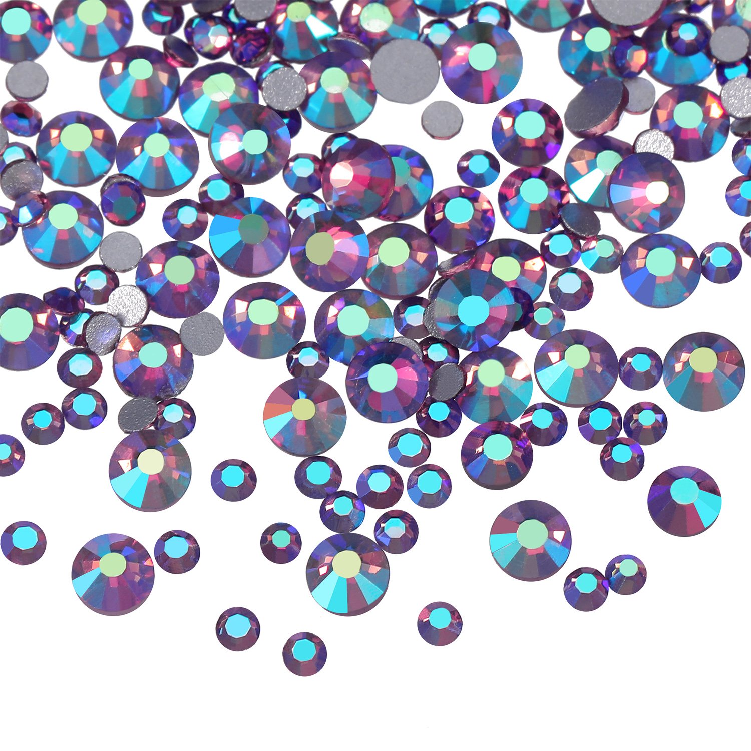 Bememo 3456 Pcs AB Clear Flat Back Round Rhinestones - Mixed Size Glass Gems for DIY Crafts, Clothing, Shoes, Makeup Bags & Home Decor (6 Sizes, Amethyst) - Perfect for Scrapbooking, Jewelry Making & Nail Art Designs