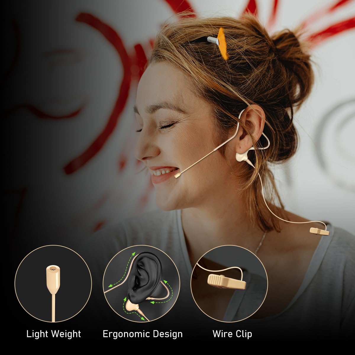 KIMAFUN Single Earset Headworn Microphone - Over Ear Hook Condenser Mic for AKG Wireless System Bodypack Transmitter - Beige D3 - Perfect for Performances, Theater Shows, Lectures & Public Speaking