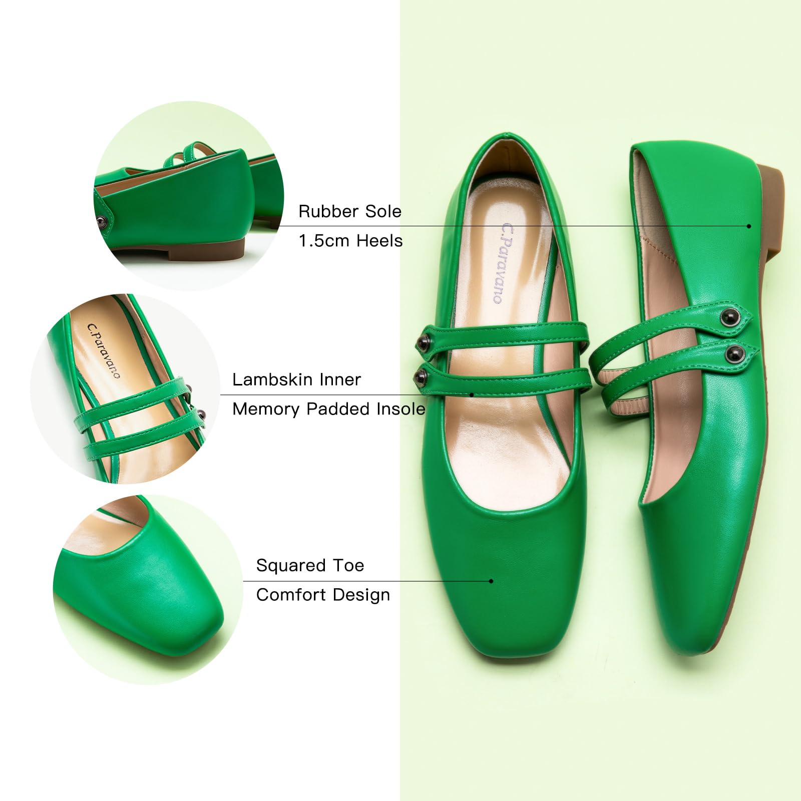Comfortable Mary Jane Flats for Women - Square Toe Slip-On Dress Ballet Shoes | Casual Work Office & Wedding Business Walking Shoes | Perfect for Professional Outfits, Daily Commute & Special Occasions