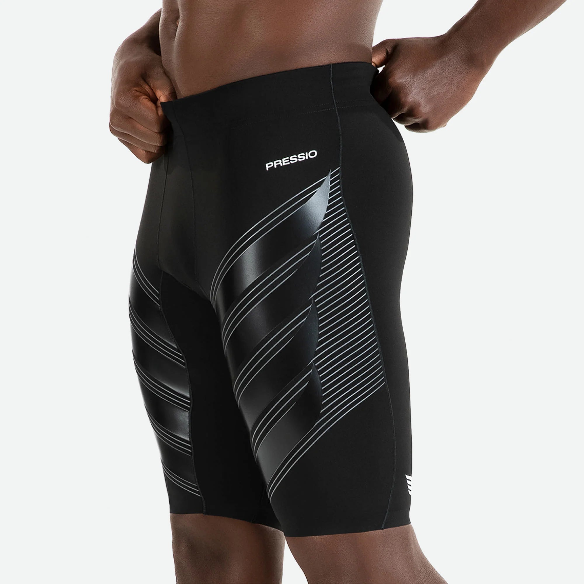 Pressio Men's Power Half Tight - Black/Black - Compression Workout Shorts for Running, Gym & Training - High-Performance Athletic Wear