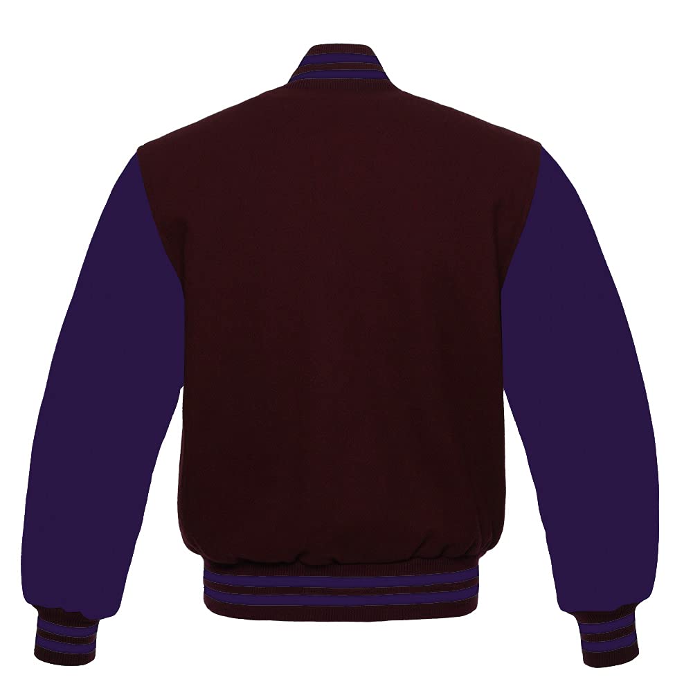 Men's Varsity Baseball Letterman Jacket - All Wool Bomber Style with Purple Sleeves for School & Sports | Perfect for Baseball Games, Team Uniforms & Casual Wear