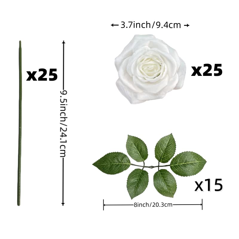 25PCS Real Touch Silk Rose Artificial Flowers with Stem - White Faux Roses in Gift Box for Wedding, Party, Floral Arrangements & Table Decorations | Perfect for Centerpieces, Bridal Bouquets, Home Decor and Event Styling