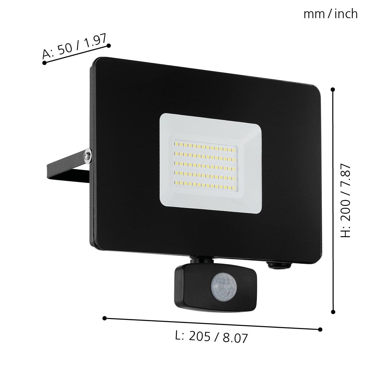 Eglo Faedo 3 IP44 Waterproof Outdoor LED Black PIR Motion Sensor Flood Light 53W - Perfect for Garden, Yard, and Security Lighting