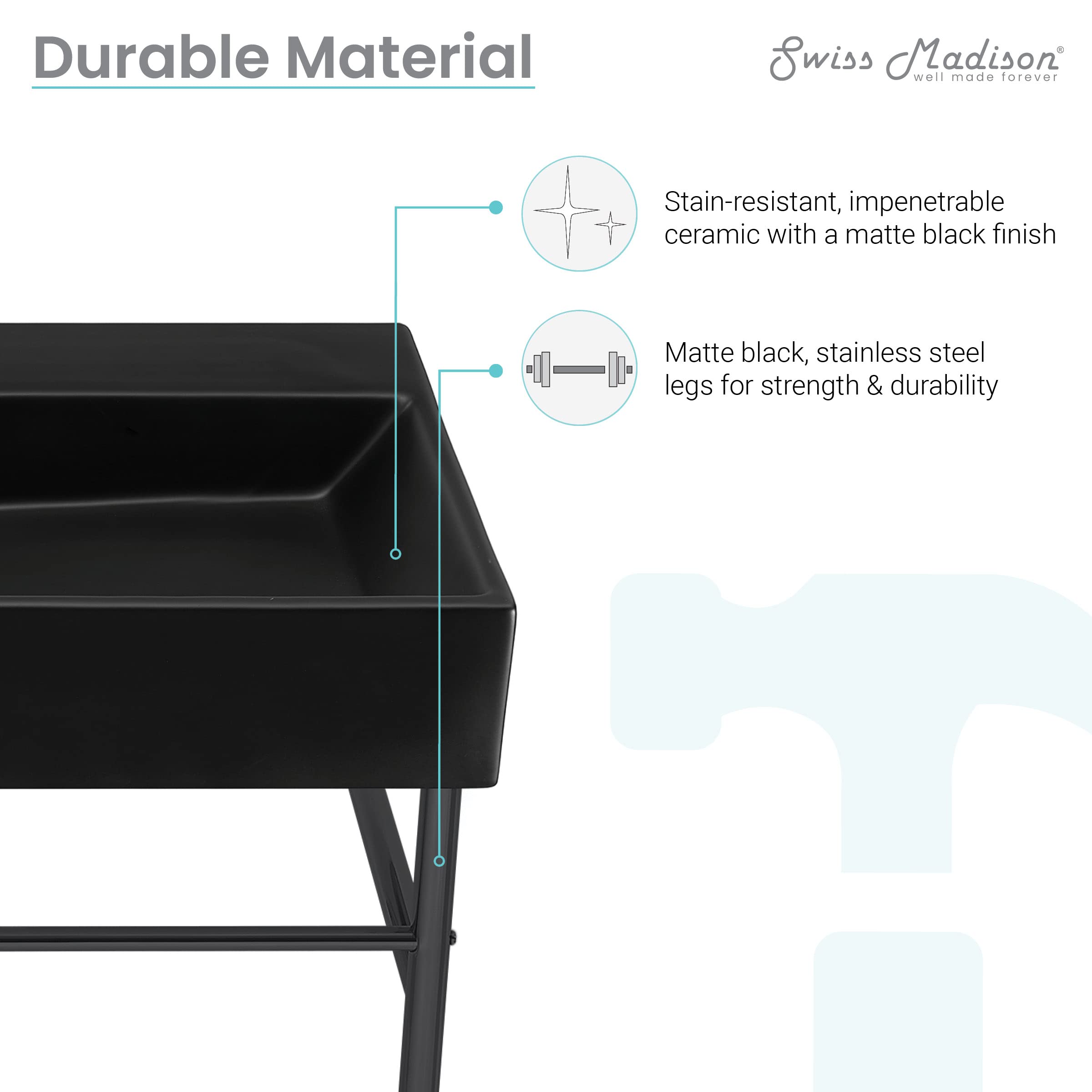Reims 24-Inch Ceramic Console Bathroom Sink with Matte Black Basin & Black Legs - Perfect for Modern Farmhouse, Industrial, or Minimalist Bathroom Vanities