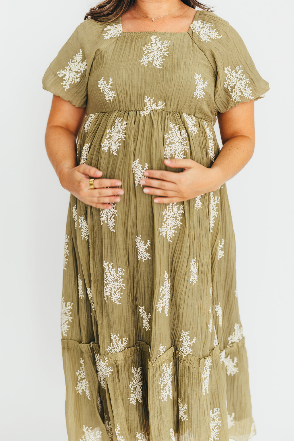 Hallie Embroidered Maxi Dress in Olive - Bump Friendly Maternity Dress & Inclusive Sizing (S-3XL) | Perfect for Pregnancy, Beach Vacations & Special Occasions