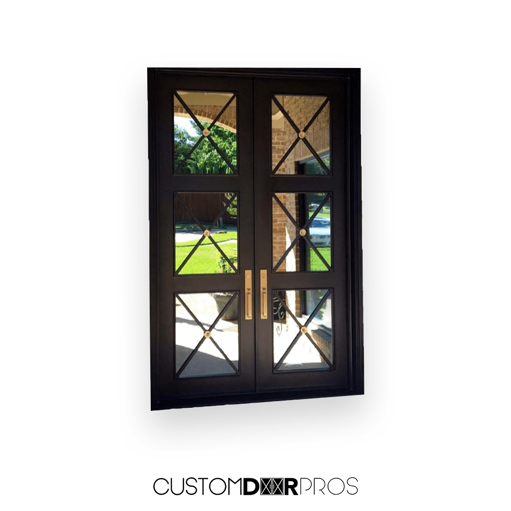 Regency Style Artemis Double Iron Doors with Tempered Glass & Insulated Flush Bolt System - Elegant Entryway for Luxury Homes & Commercial Buildings