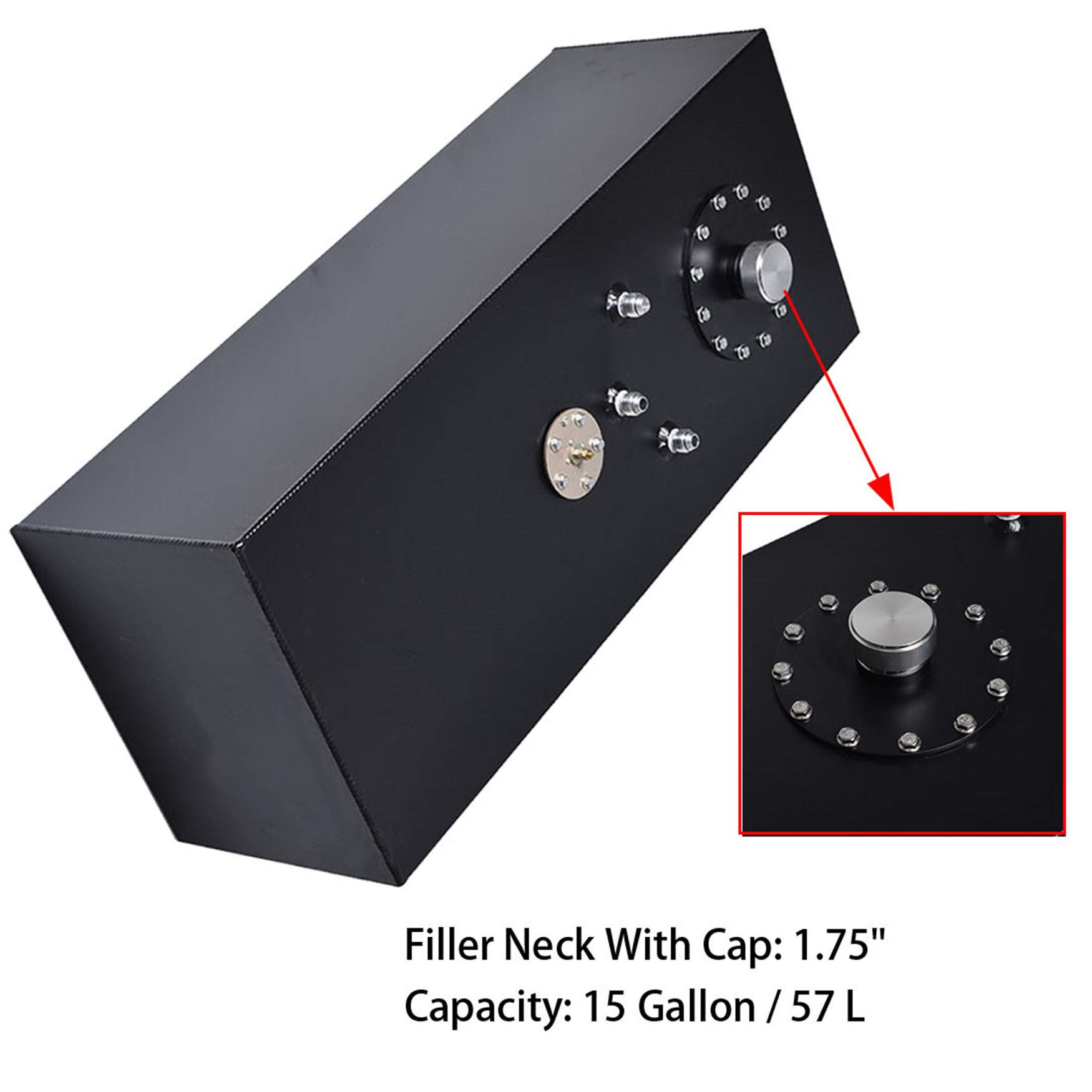 15 Gallon/57L Black Aluminum Racing Fuel Cell with Level Sender - Top-Feed Design for Drift Cars, Hot Rods & Street Trucks | High-Performance Gas Tank for Motorsports & Custom Builds