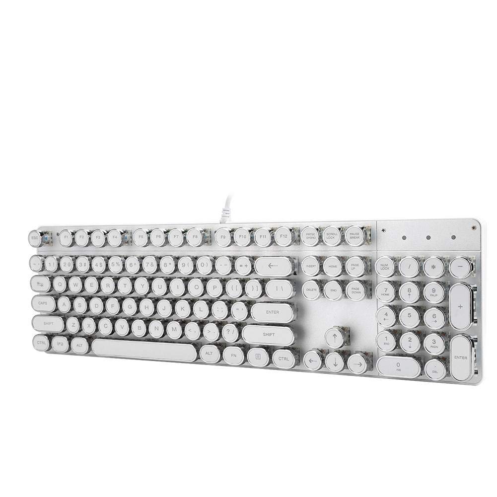 White Retro Round Cap Mechanical Gaming Keyboard - Durable, Plug & Play, No Driver Needed | Perfect for PC, Mac, Typing & Gaming