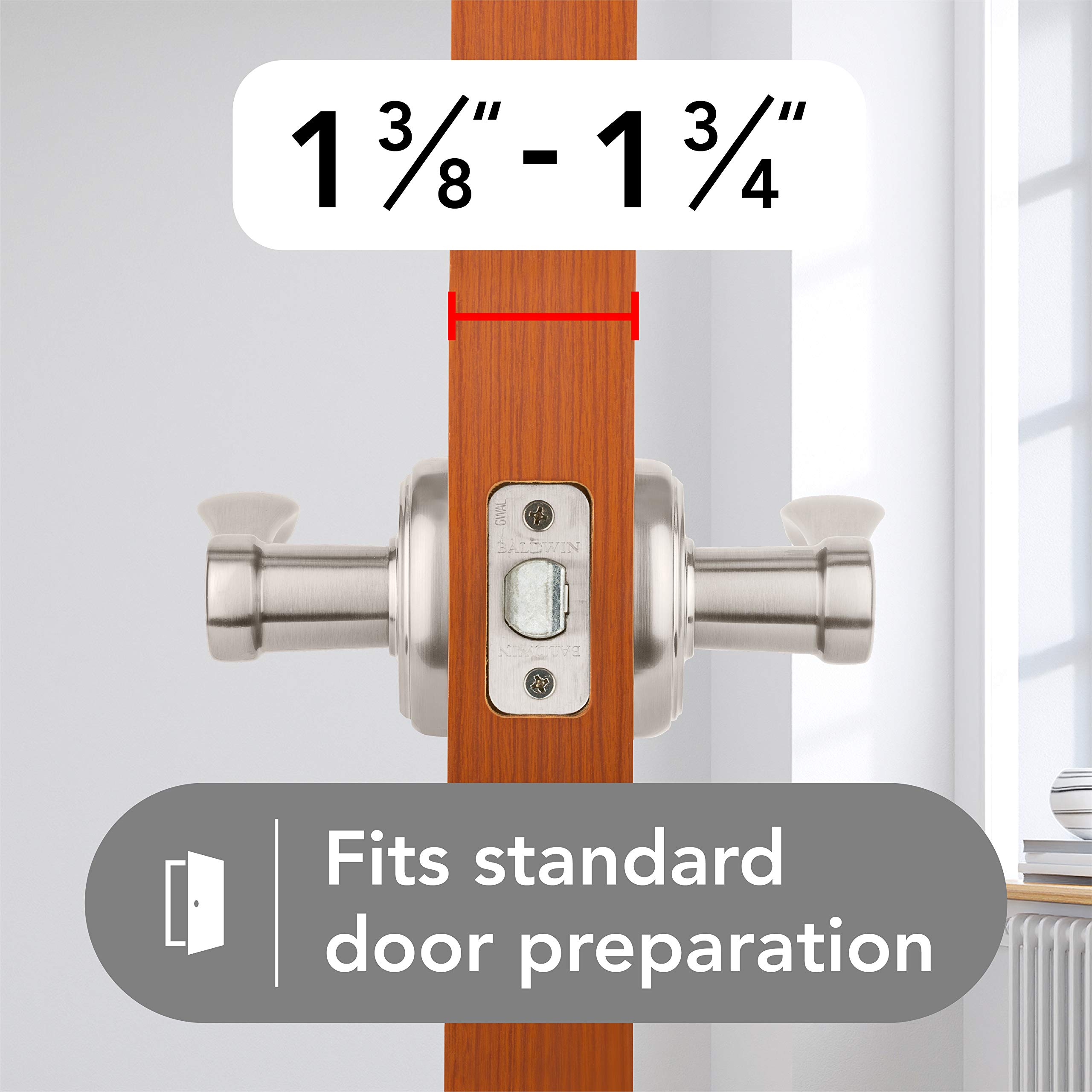 Baldwin Tobin Reversible Interior Passage Door Lever - Non-Locking Hallway Closet Bedroom Door Handle with Microban Antimicrobial Protection in Satin Nickel Finish - Perfect for Residential Homes, Offices, and Commercial Spaces
