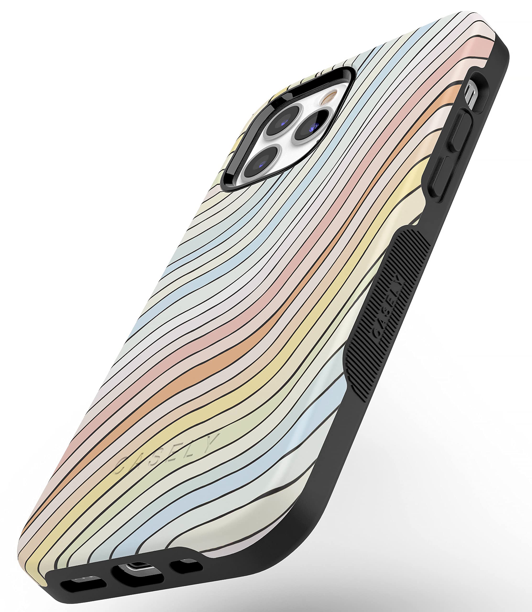Casely iPhone 11 Pro Case - Pastel Rainbow Lined Protective Cover | Shockproof & Slim Design | Perfect for Beach, Travel & Everyday Use