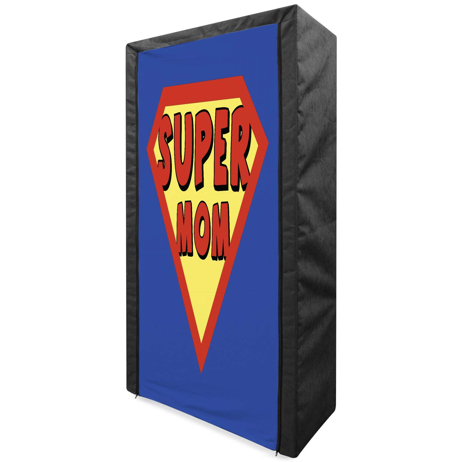 Lunarable Superhero Portable Fabric Wardrobe - Vintage Comic Book Inspired Clothing Organizer with Shelves, 33.5 Inch, Pale Yellow Vermilion | Perfect for Kids' Room, Dorm Storage & Superhero Theme Bedroom Decor