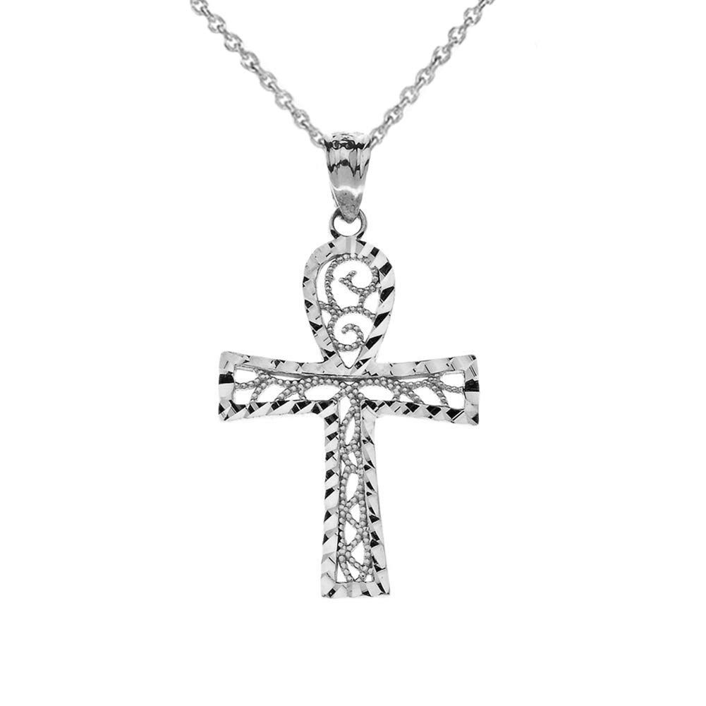 Exquisite Sterling Silver Sparkle-Cut Filigree Ankh Cross Pendant Necklace - Perfect for Spiritual Jewelry, Egyptian Symbol Gifts & Boho Fashion Accessories