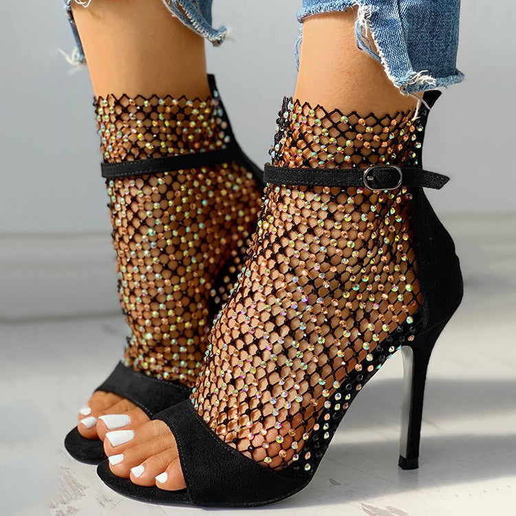 Sparkling Rhinestone Open Toe High Heels for Women - Elegant Party Shoes for Prom, Wedding & Evening Events