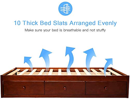 MERAX Twin Size Wood Platform Bed with 3 Storage Drawers & Wood Slat Support - No Box Spring Needed - Space-Saving Bedroom Furniture for Small Rooms & Apartments
