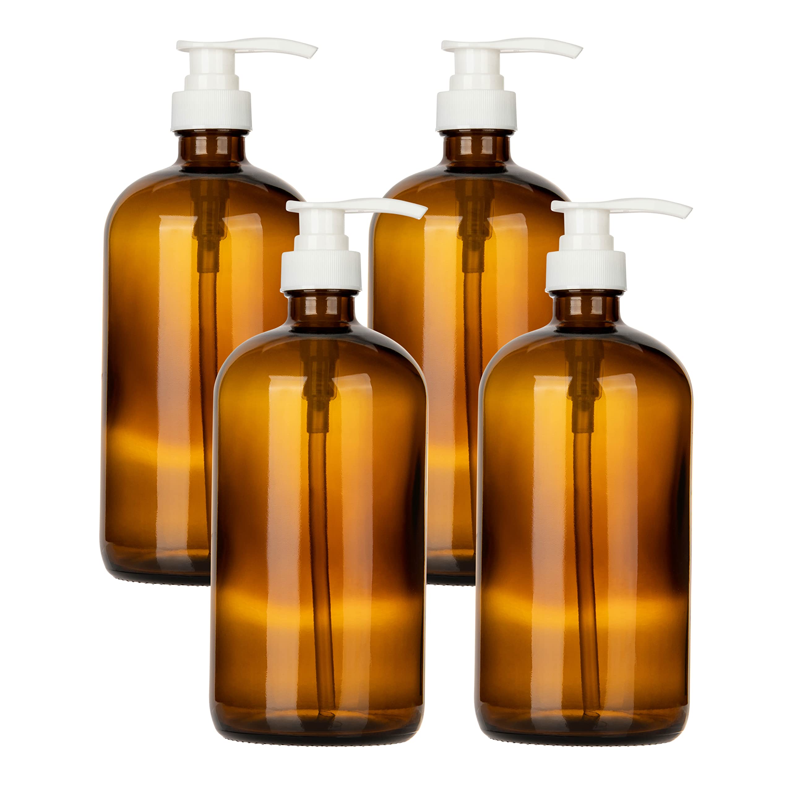 32oz Amber Glass Pump Dispenser Bottle - 1 Liter Refillable Container with Leak-Proof Pump for Shampoo, Conditioner, Soap & Lotion - Perfect for Bathroom, Shower, Kitchen & Salon Use - by Kitchentoolz