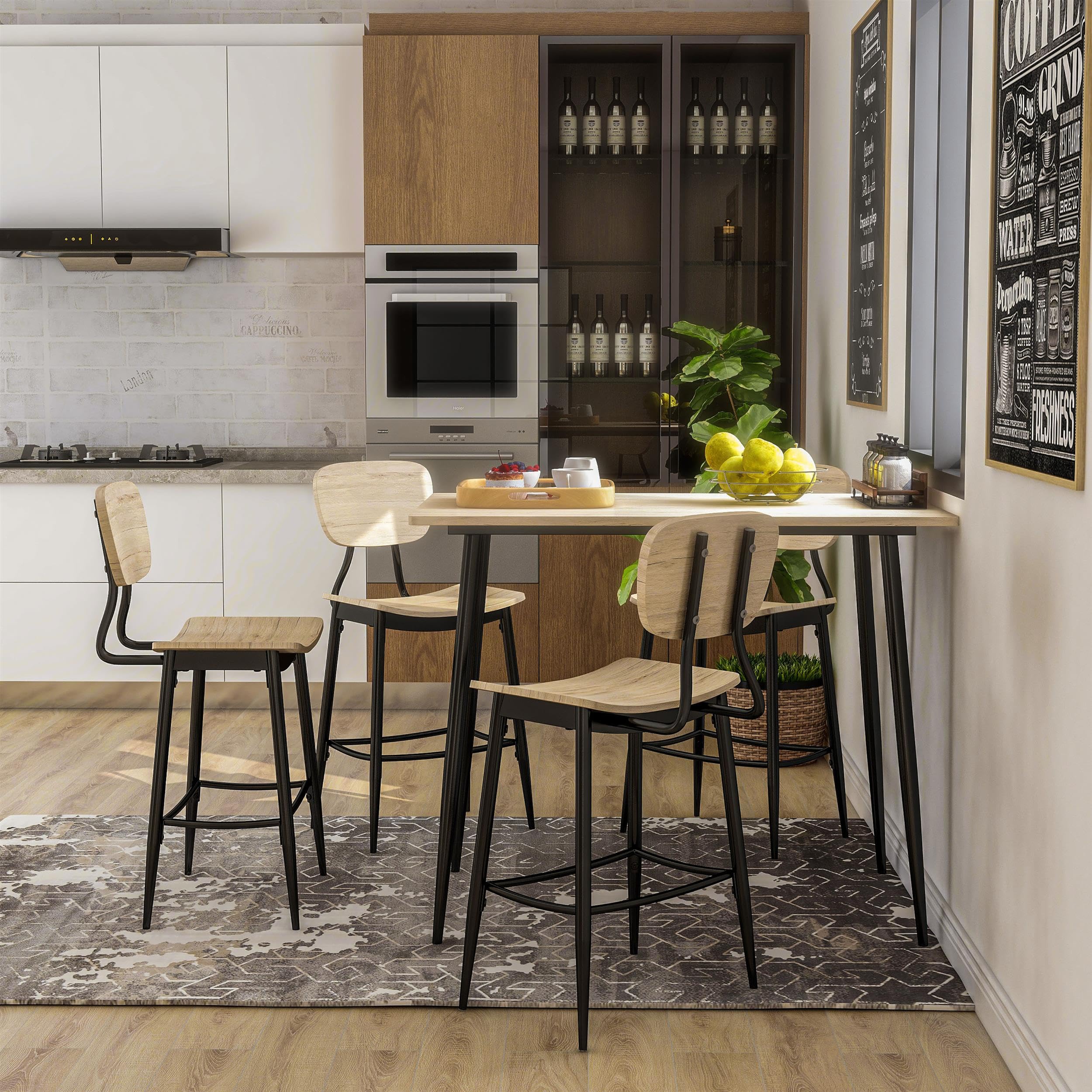 Furniture of America Shandry Wood 5-Piece Counter Height Dining Set in Natural - Modern Kitchen Table and Stools for Small Space, Breakfast Nook, or Bar Area