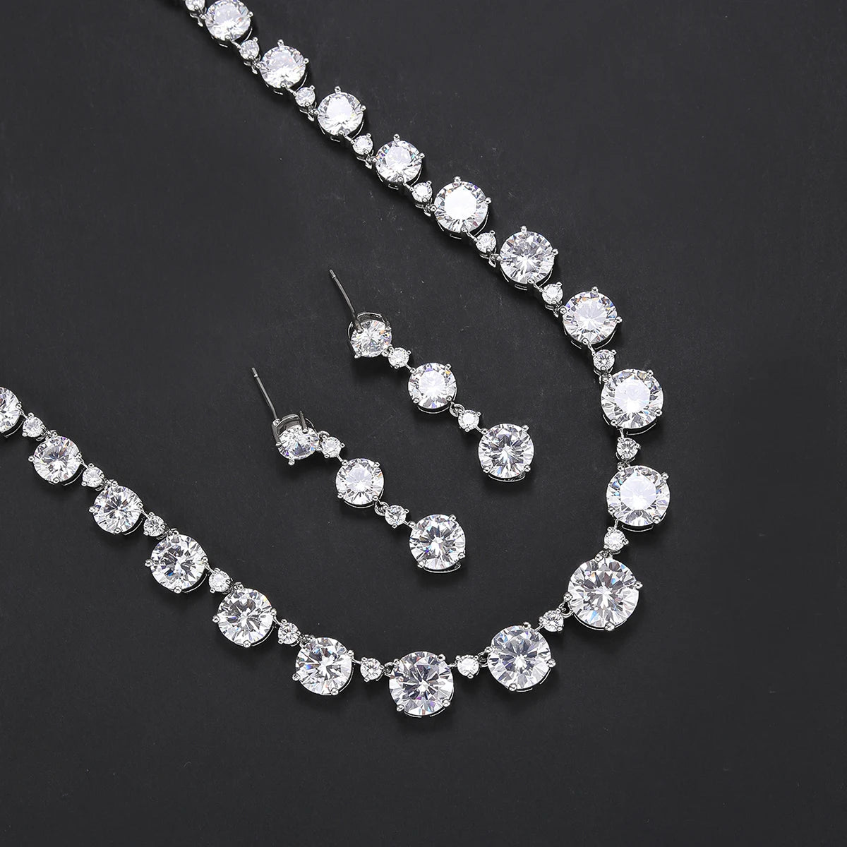 Sparkling Cubic Zirconia Bridal Jewelry Set - Elegant Wedding Necklace & Earrings for Bride, Bridesmaid, and Formal Occasions