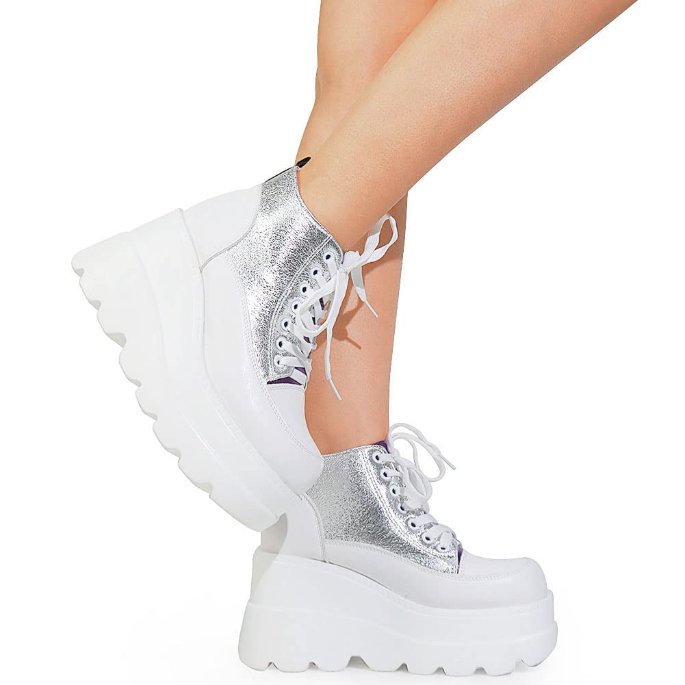 Tscoyuki Women's Platform Sneakers with Hidden Wedge Heel - Comfortable Walking Shoes for Outdoor Activities, Lace Up Design for Secure Fit - Perfect for Work, Travel & Daily Wear