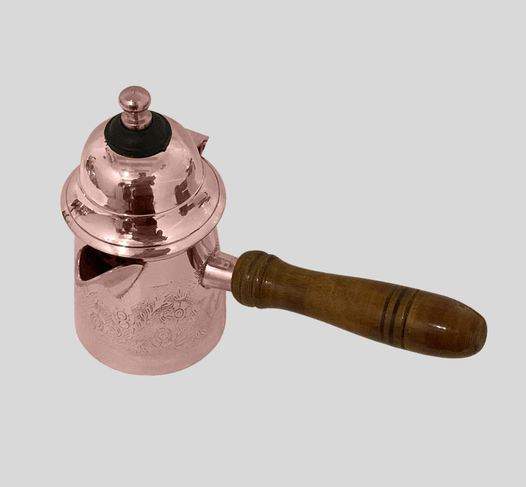 5 Inch Floral Brass Turkish Greek Arabic Coffee Pot - Stovetop Coffee Maker for Kahwa, Kashmiri Tea & Tibetan Brews - 6 Oz Copper Kettle with Traditional Design - Perfect for Home Brewing, Gifts & Cultural Ceremonies