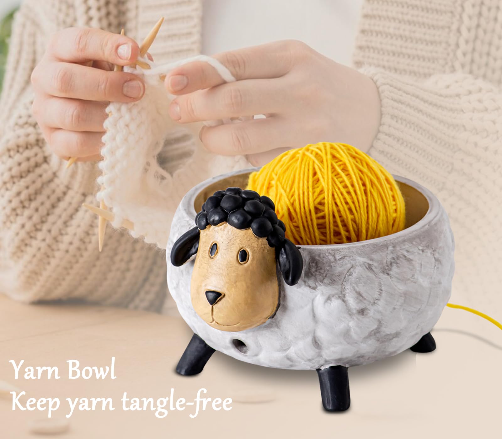 Premium Large Resin Yarn Bowl for Crocheting and Knitting - Durable Yarn Holder with Sheep Design - Perfect for Crafting, Home Decor, and Gift Giving