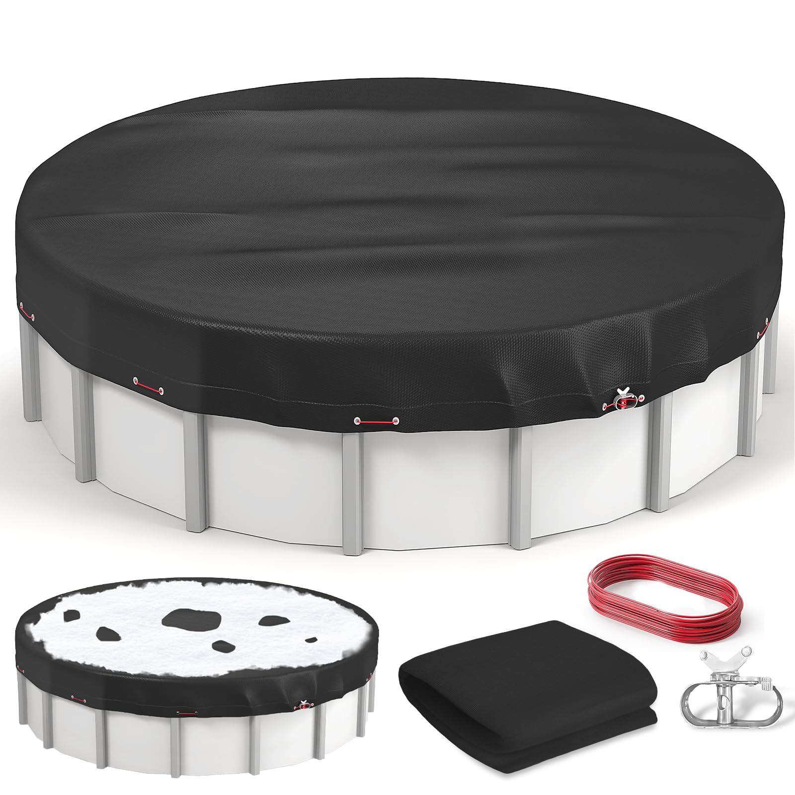 10Ft Round Above Ground Pool Cover - Heavy Duty Oxford Fabric with Winch & Cable - All Season UV Resistant, Waterproof, Dustproof Inflatable Pool Cover - Perfect for Winter Protection & Summer Maintenance
