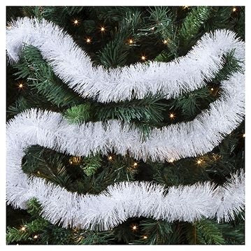 15' Super Plush Silver White Tinsel Christmas Garland - Premium Holiday Decor for Tree, Mantel, Staircase & Home Decoration