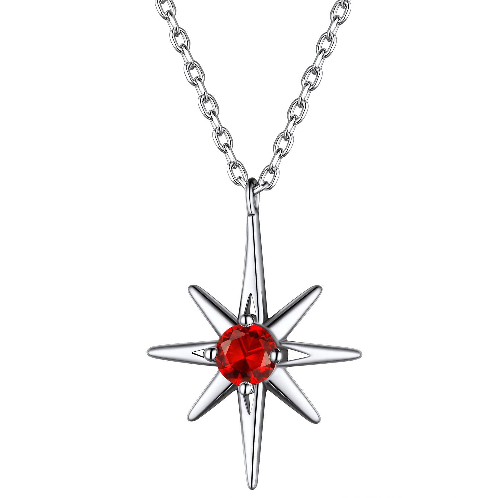 Suplight 925 Sterling Silver Dainty Birthstone North Star Starburst Stud Earrings & Necklace Set for Women | Zodiac Jewelry Gift for Birthday, Anniversary & Everyday Wear