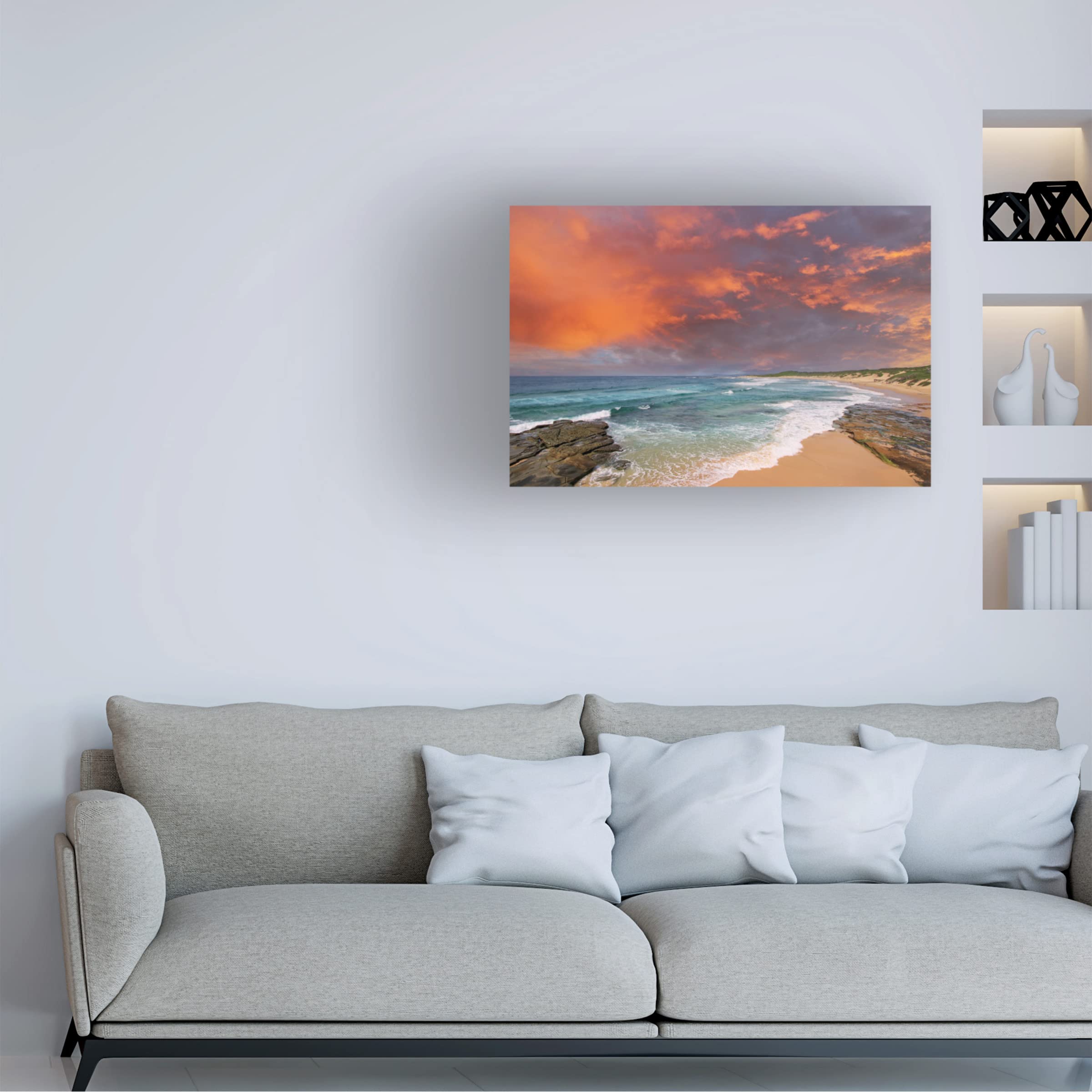 Trademark Fine Art 'Soldiers Beach Sunset' Canvas Wall Art Print by Beata Czyzowska Young - Coastal Sunset Painting for Living Room, Bedroom & Office Decor