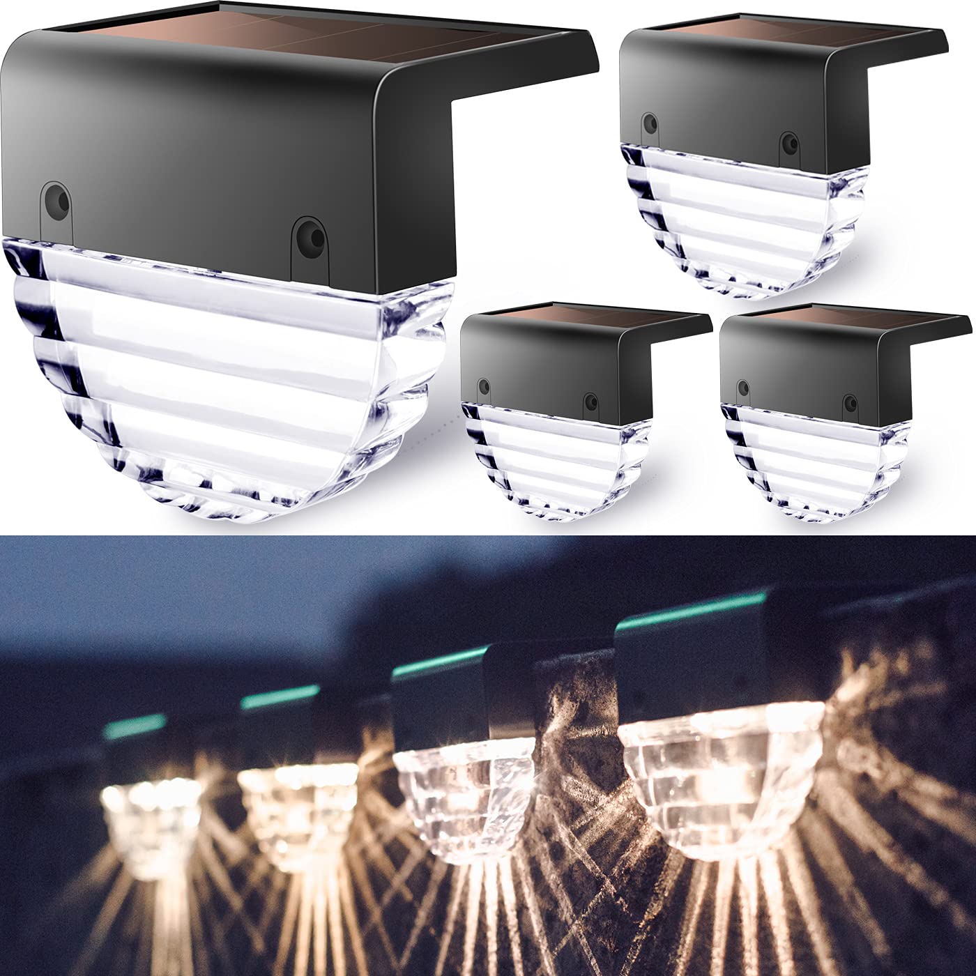 TIJNN Solar Deck Lights Outdoor, 4 Pack Waterproof Solar Powered Step Lights for Garden, Fence, Backyard, Pathway - Perfect for Patio, Yard, and Landscape Lighting at Night