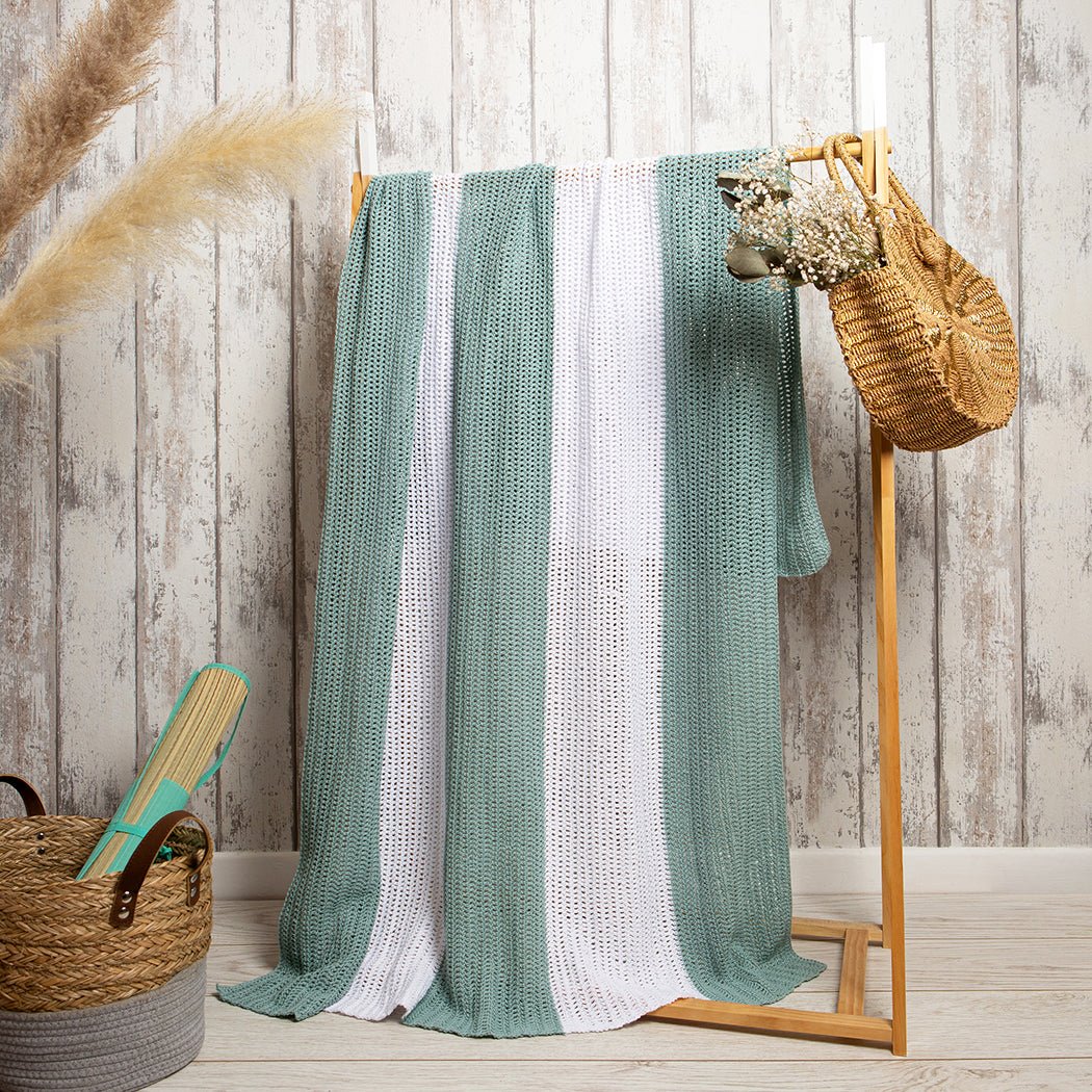 DIY Crochet Kit for Cotton Striped Blanket - Soft Yarn & Easy Pattern for Beginners - Perfect for Home Decor, Gifts & Cozy Evenings