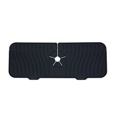 Non-Slip Silicone Faucet Mat - Kitchen Sink Splash Guard & Drip Catcher - Water Absorbent Drain Pad for Behind Faucet - Black - Perfect for Preventing Water Spills & Protecting Countertops