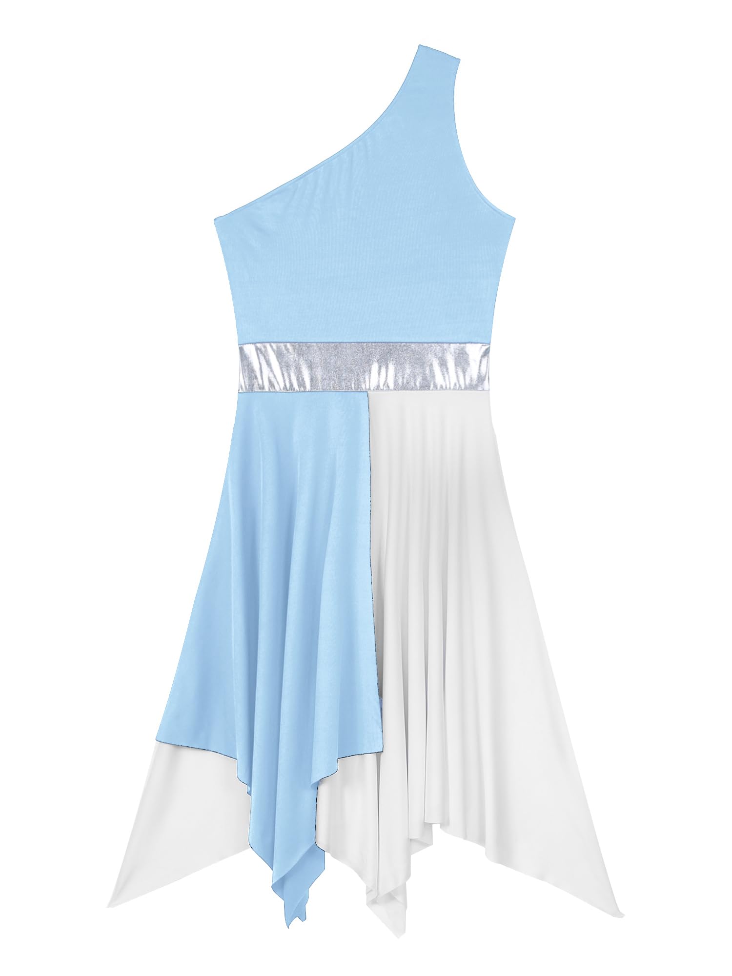 JEYPINMI Women's One Shoulder Liturgical Praise Dance Dress - Elegant Worship Lyrical Costume for Church Performances & Spiritual Events