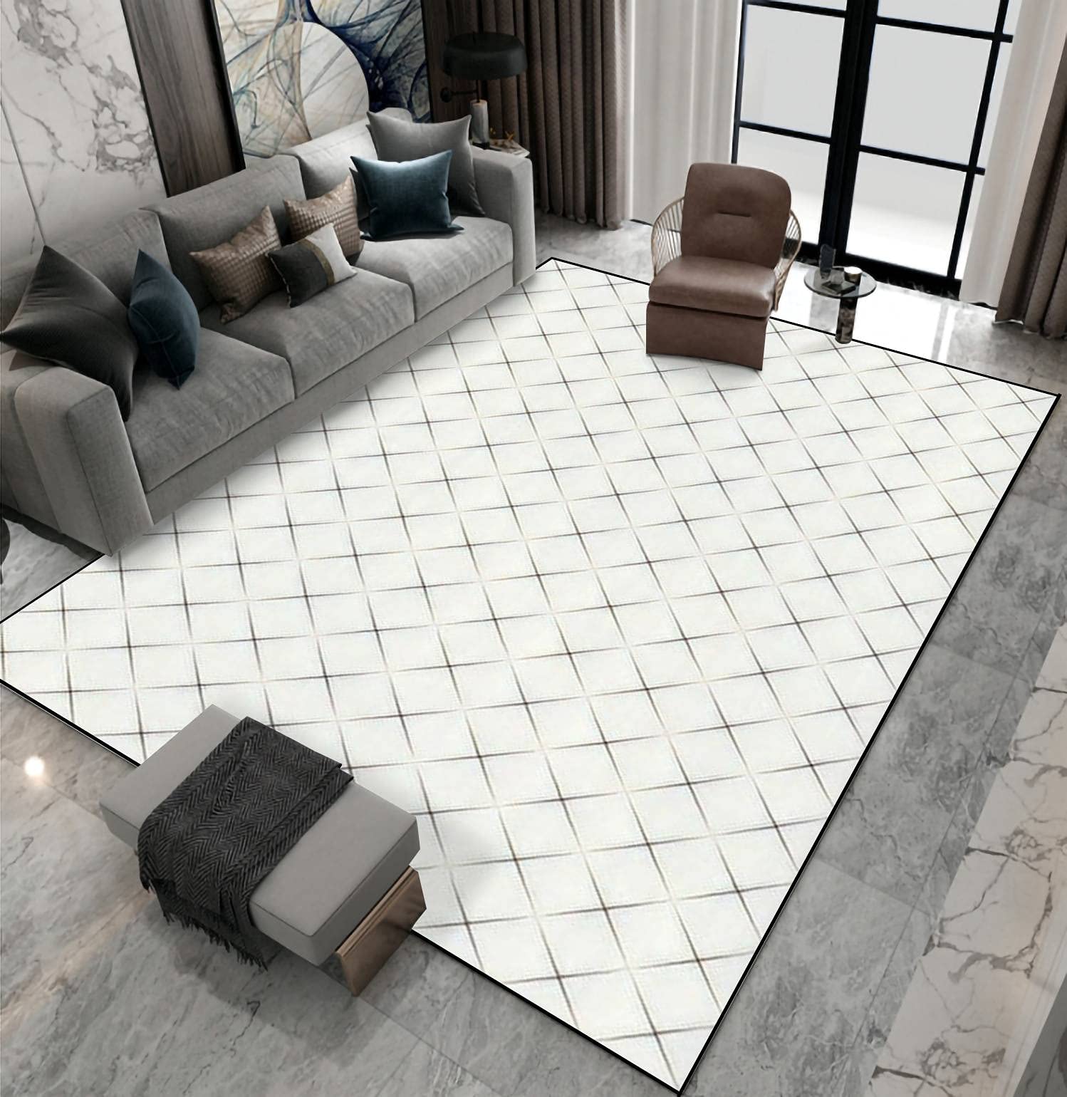 Non-Slip Area Rug with Diamond Pattern - Indoor/Outdoor Floor Mat for Living Room, Bedroom, Kids Room - Home Decor Carpet Runner, Yoga Mat & Patio Doormat - Perfect for Home, Office, Gym and Outdoor Activities