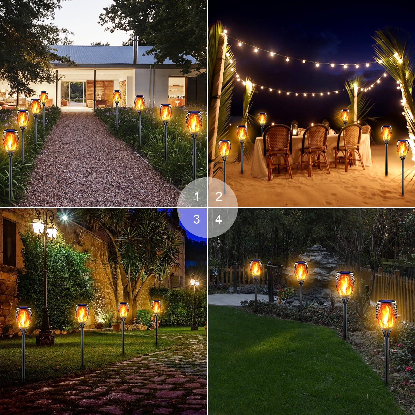 Upgraded Ultra-Bright Solar Torch Lights with Flickering Flame - Waterproof Outdoor Landscape Lighting for Garden, Yard, Pathway - Solar Powered Security Tiki Torches (4 Pack) - Perfect for Patio Decor, Backyard Parties & Nighttime Safety