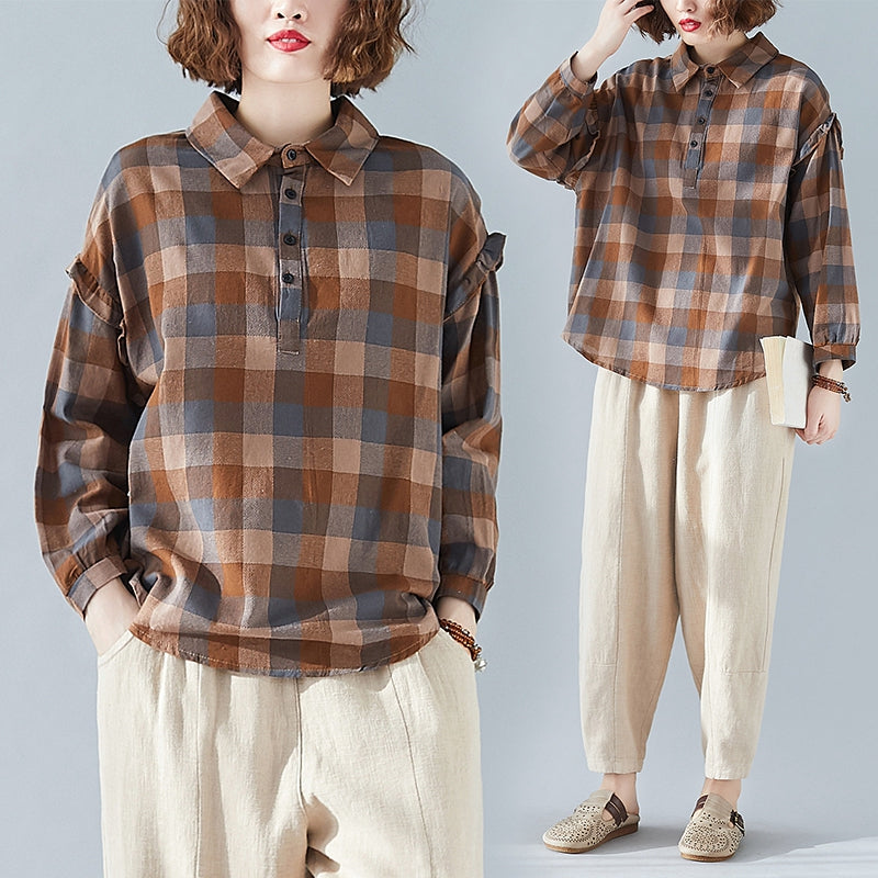 Plus Size Check Shirt for Women - Stylish & Comfortable Flannel Shirts for Curvy Ladies - Perfect for Casual Outfits & Layering in Fall/Winter