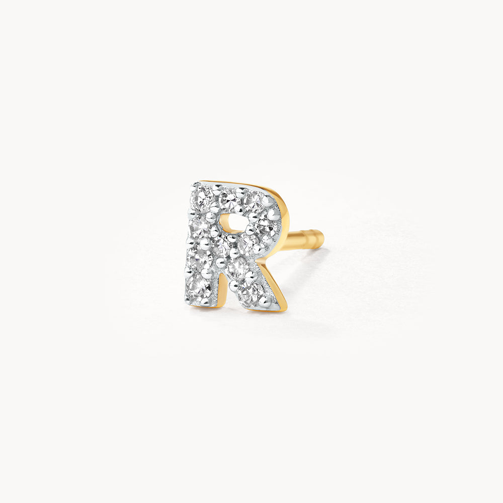 10k Gold Diamond Letter R Single Stud Earring - Elegant Initial Jewelry for Women, Perfect for Gifts, Everyday Wear & Special Occasions