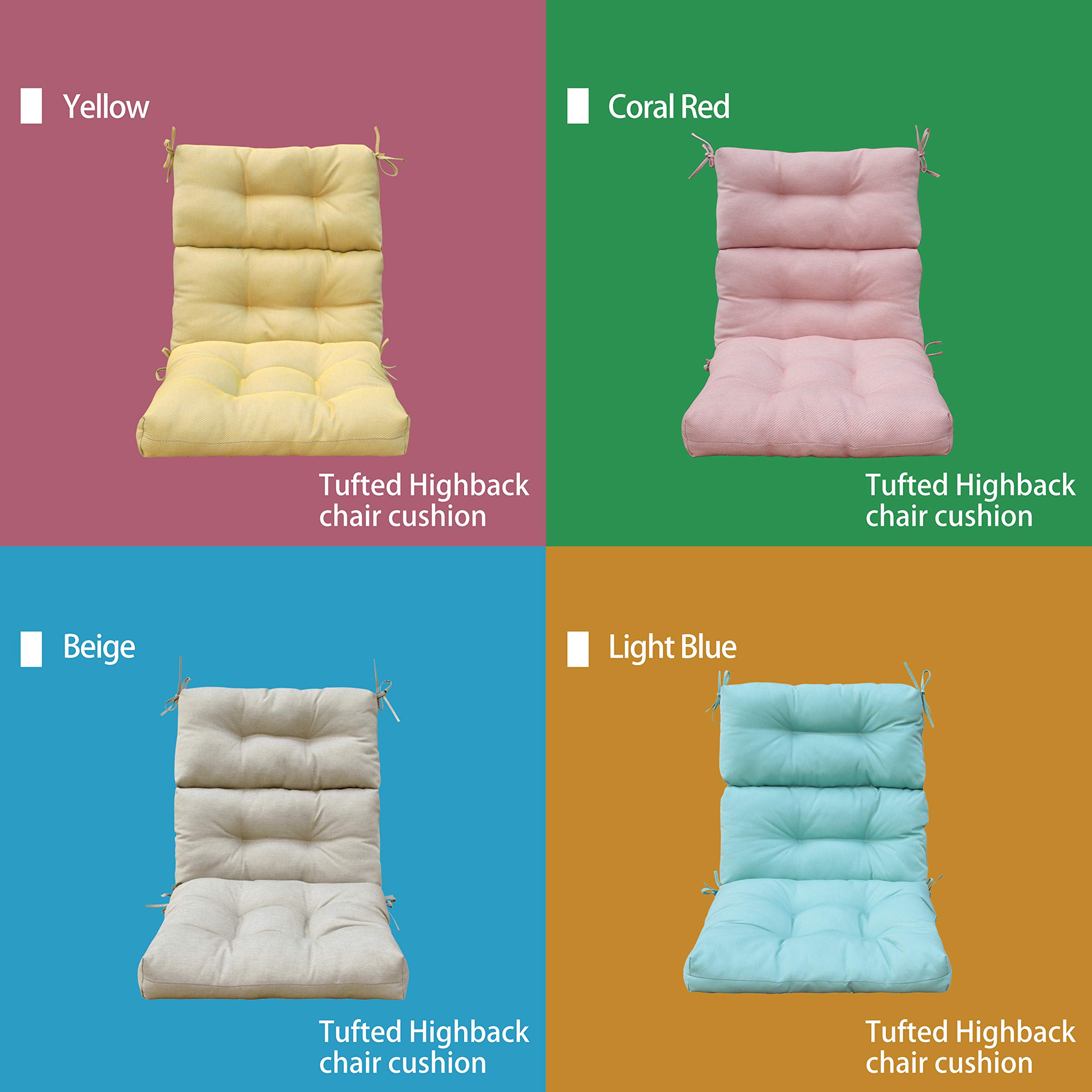 BOSSIMA Outdoor Patio High Back Lawn Chair Cushions - Tufted Square Corner Cushion Set of 2, Taupe - Perfect for Garden, Poolside, and Backyard Relaxation