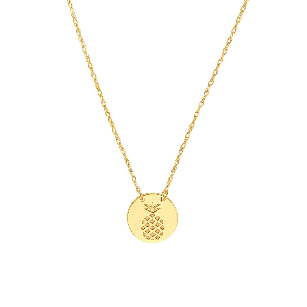 14K Yellow Gold Pineapple Pendant Necklace for Women - Adjustable 18