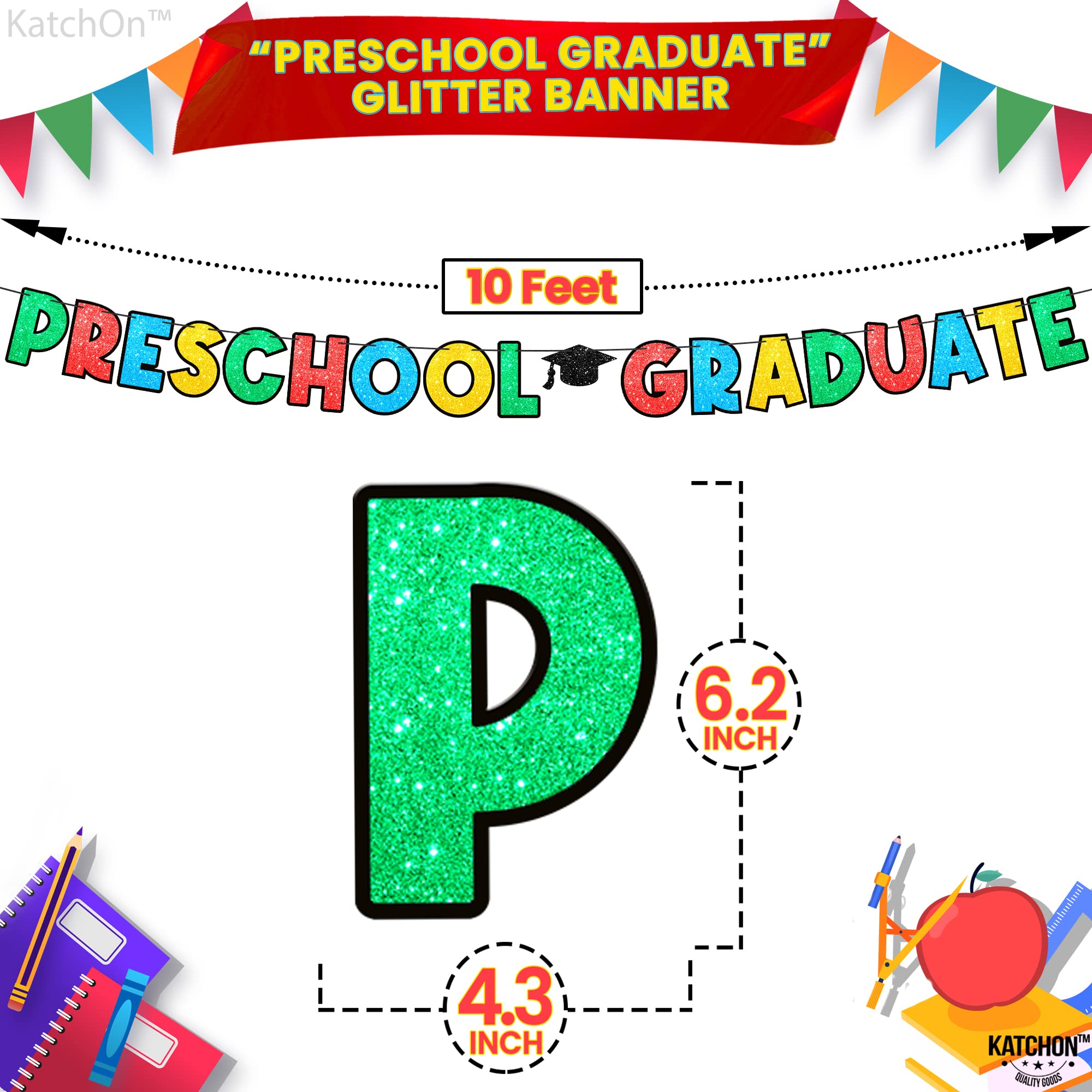 KatchOn 10ft Glitter Preschool Graduation Banner - Class of 2024 Ready-to-Use Decor for VPK & PreK Graduation Ceremonies | Perfect for Classroom Decorations, Party Backdrops & Photo Booths