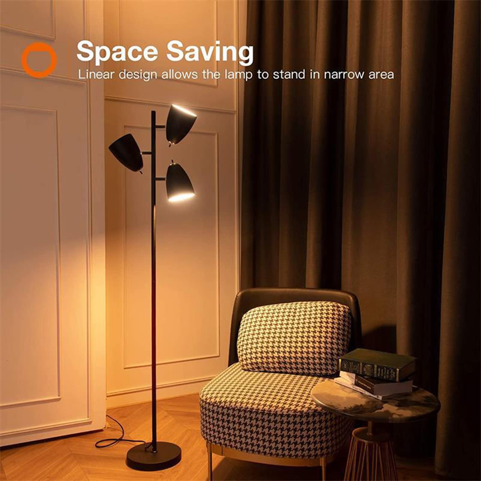 Tree Floor Lamp with 3 Adjustable Arms - 360° Rotating Standing Tall Pole Light for Living Room, Bedroom & Office - Modern Reading Lamp with 3 Bulbs for Perfect Ambient Lighting (Black) - Ideal for Cozy Reading Nooks, Home Office Workspaces & Living Room Accent Lighting