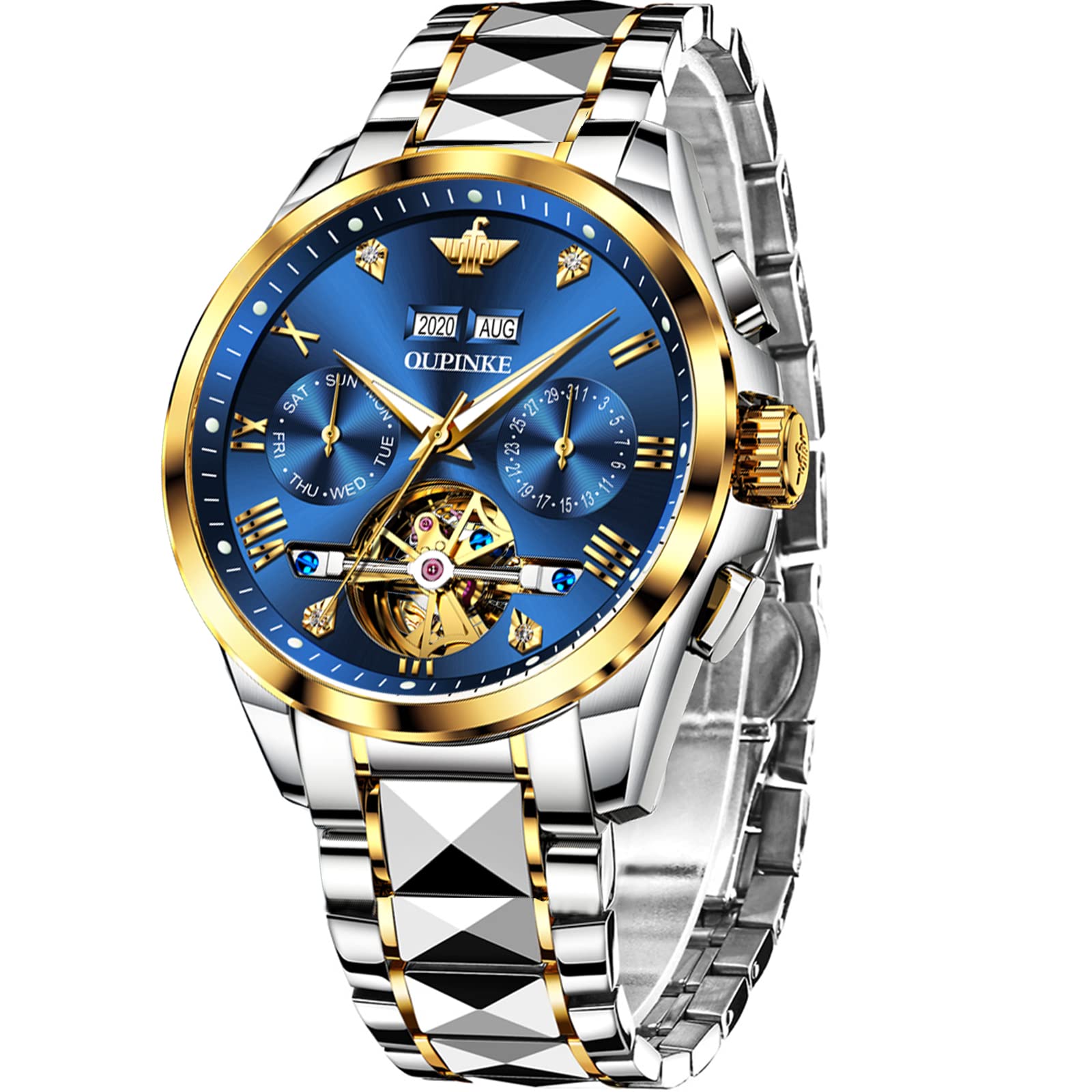 OLEVS Automatic Mechanical Skeleton Watch for Men - 5ATM Waterproof Tungsten Stainless Steel Self-Winding Wristwatch with Japanese Movement | Perfect for Business, Formal Events & Daily Wear