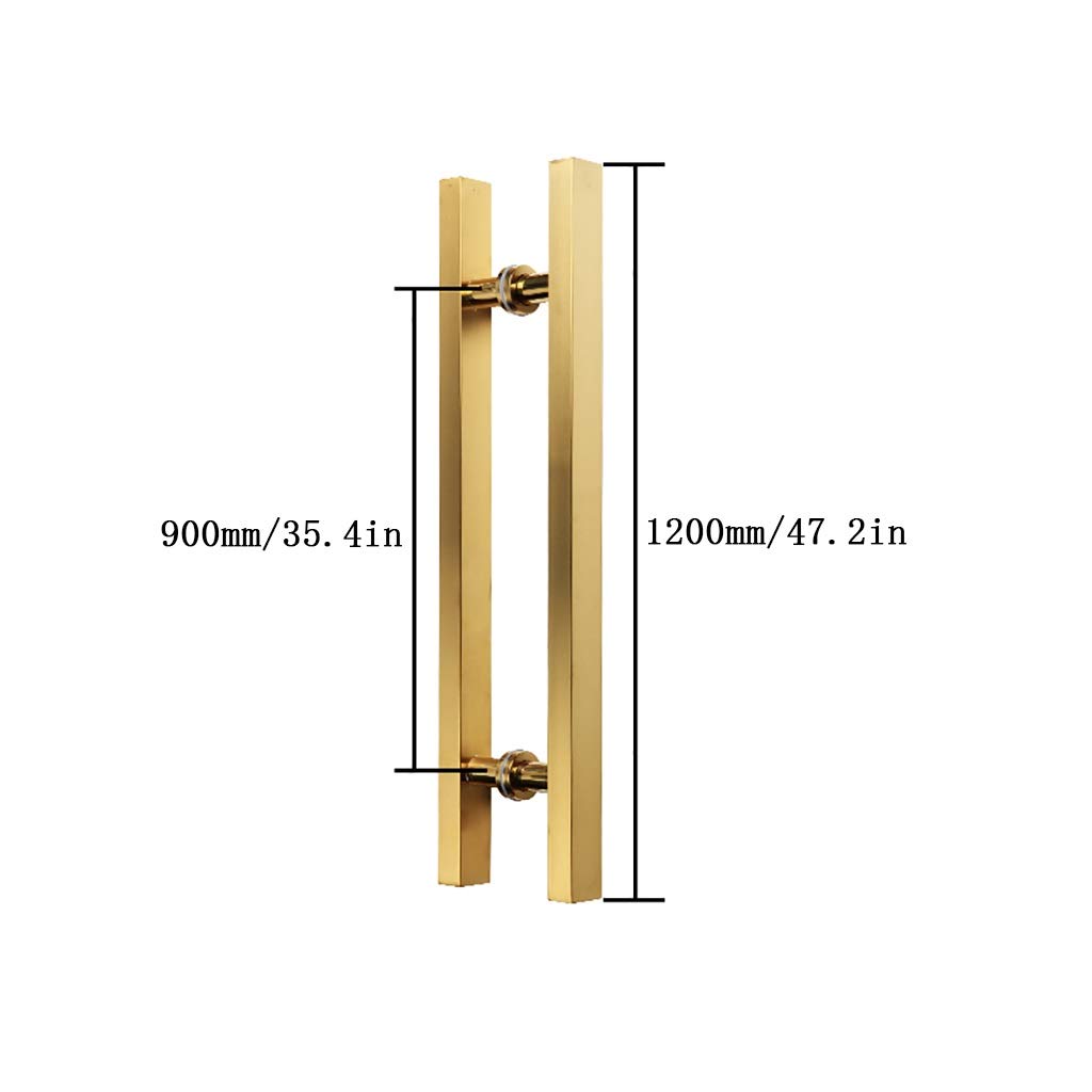 Stainless Steel & Titanium Gold Square Tube Glass Door Handles - Back to Back Installation for Wooden & Push-Pull Doors (1200×900mm) - Perfect for Modern Offices, Retail Stores & Home Entrances