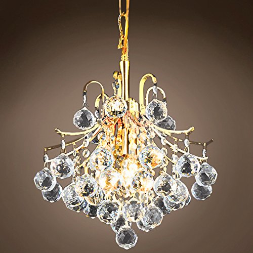 12 Inch Gold Chandelier with Clear European Crystals - 3 Light Fixture for Dining Room, Bedroom & Living Room Lighting