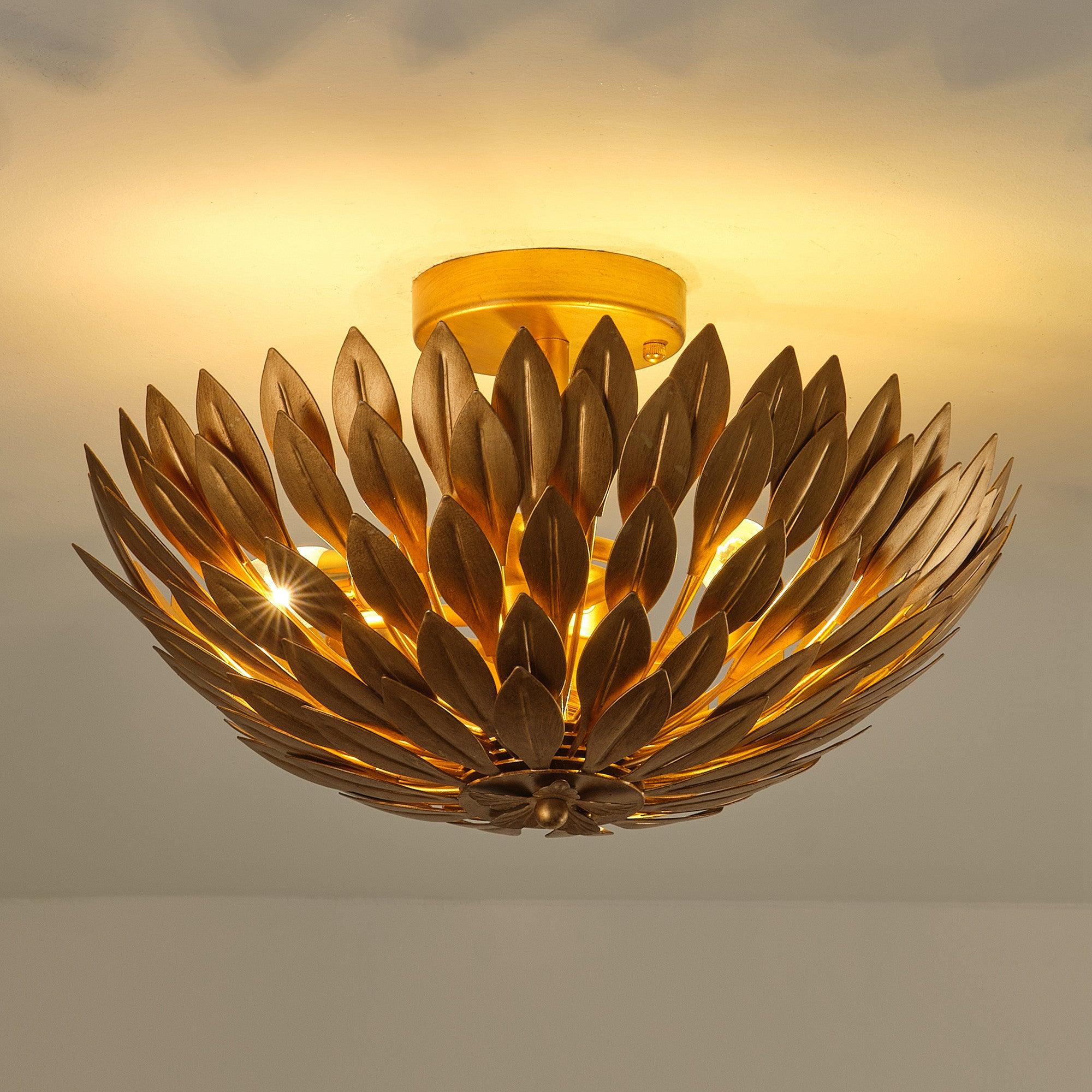 16 Inch 3-Light Farmhouse Golden Semi-Flush Mount Ceiling Light Fixture - Perfect for Kitchen, Dining Room, and Bedroom Lighting