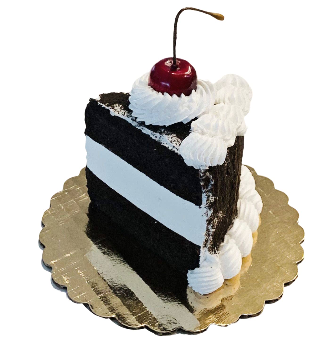 Artificial Cupcakes & Fake Cakes for Display - Realistic Faux Cake Decorations - Home & Kitchen Fake Dessert Decor - Black Forest Cake Slice with Cherries - Perfect for Party Decorations, Wedding Centerpieces & Bakery Displays