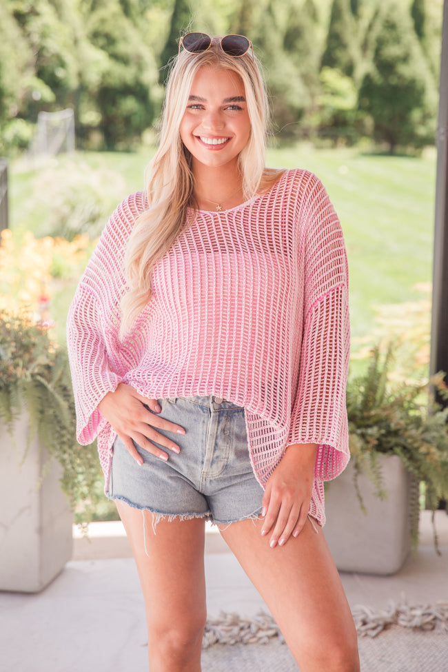 Pink Washed Open Knit Sweater for Women - Soft & Stylish Pullover - Perfect for Casual Outings & Cozy Evenings - FINAL SALE