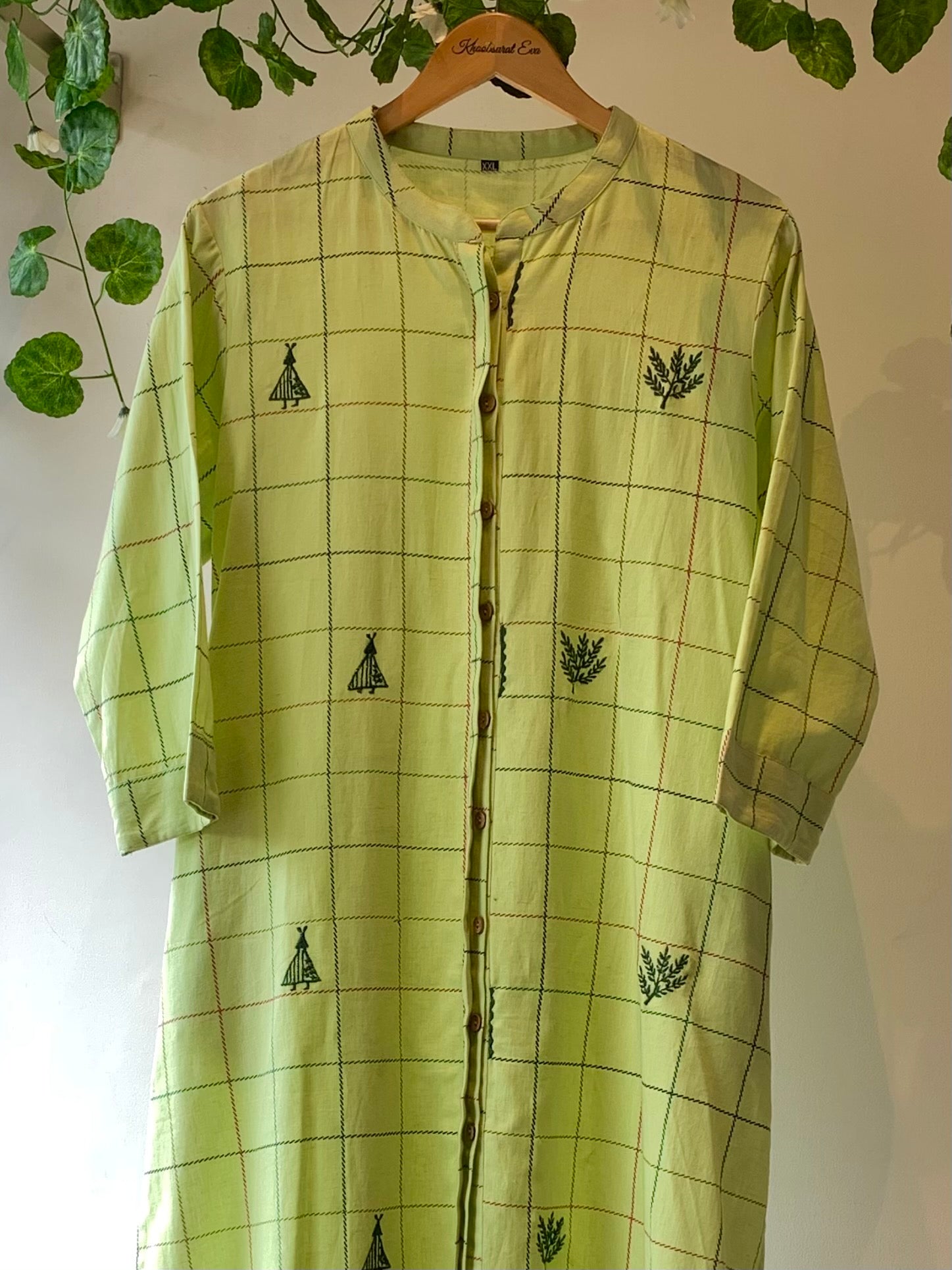 Green Embroidered Straight Kurta for Women | Traditional Indian Cotton Tunic Top | Perfect for Festivals, Weddings & Casual Wear